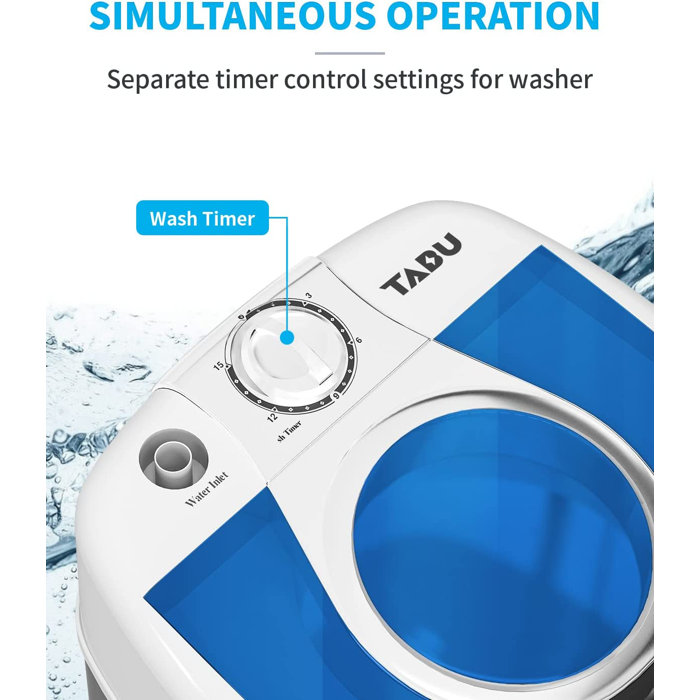 Tabu Mini Portable Washing Machine, Small Washer No Dryer, 7.7lbs Small Semiautomatic Compact